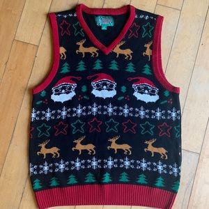 Ugly Christmas Sweater Vest sz Large Santa Reindeer Fair Isle Print Like New